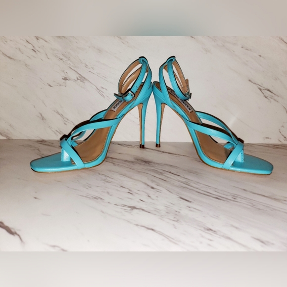 STEVE MADDEN Amada Teal Leather High Heel Sandals - Picture 5 of 9